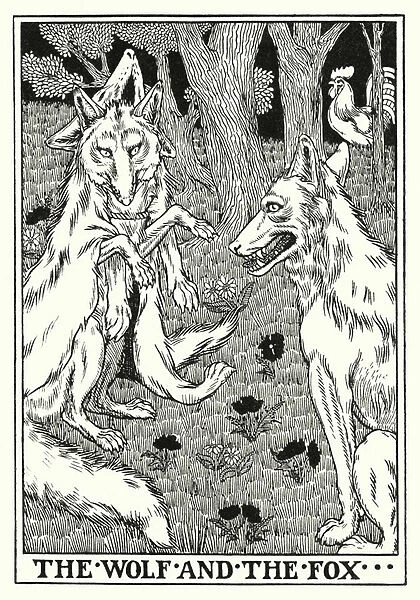 Fables of La Fontaine: The wolf and the fox (litho)