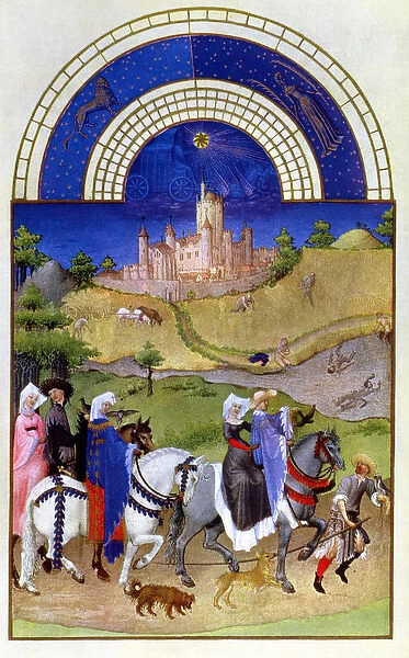 Facsimile of August: Hawking, from the Tres Riches Heures du Duc de Berry (vellum