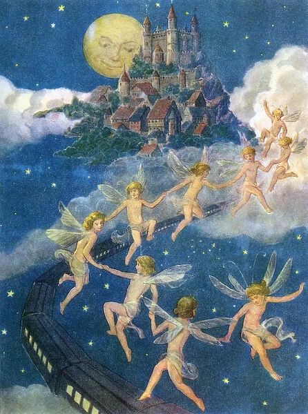 Fairies Flying to a Castle in the Sky, 1940 (screen print)