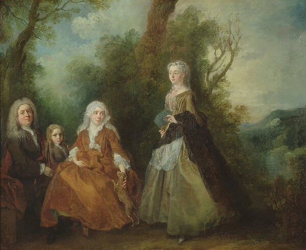 Family in a Park (oil on canvas)