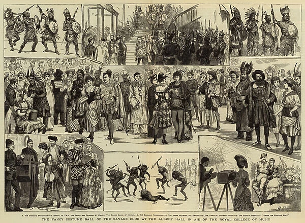 The Fancy Costume Ball of the Savage Club at the Albert Hall in Aid of the Royal College of Music (engraving)