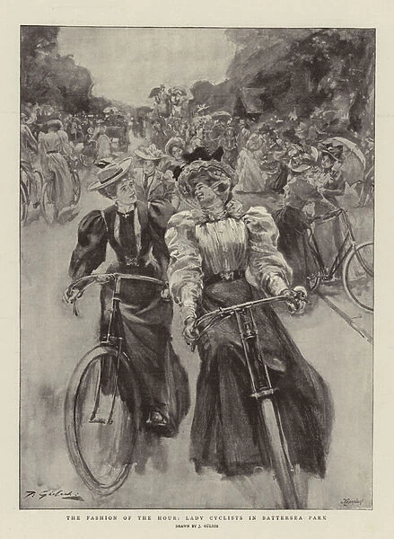 The Fashion of the Hour, Lady Cyclists in Battersea Park (litho)