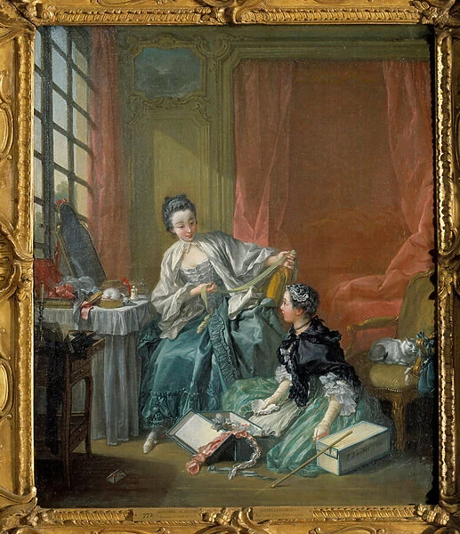 The Fashion Merchant Painting by Francois Boucher (1703-1770). 1746. Stockholm