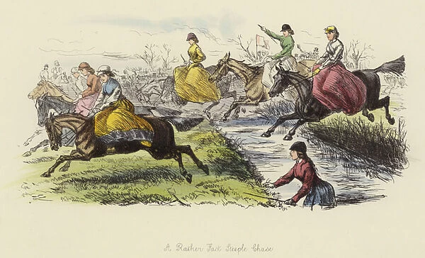 A Rather Fast Steeple Chase (coloured engraving)