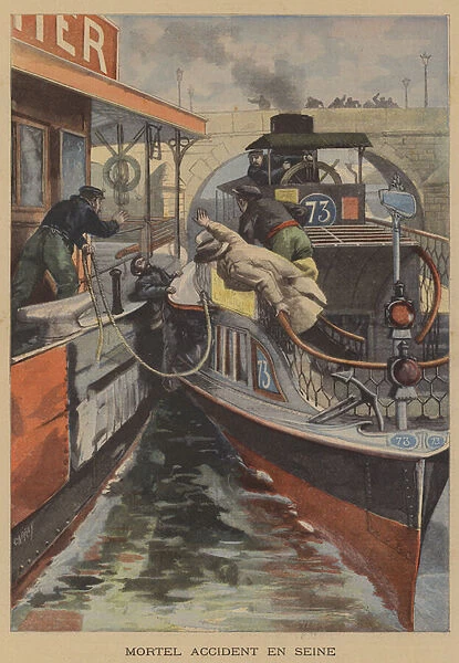 Fatal accident on the River Seine (colour litho)