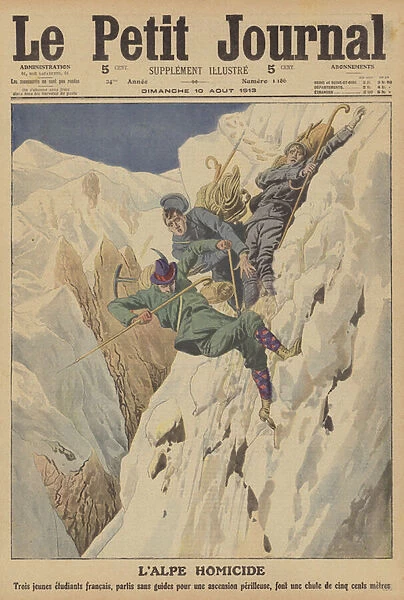 Fatal mountaineering accident in the Swiss Alps (colour litho)