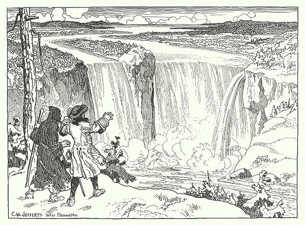 Father Hennepin at Niagara Falls, 1678 (litho)