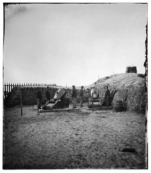Federal 10-inch mortar battery on Morris Island, SC, 1865 (b  /  w photo)