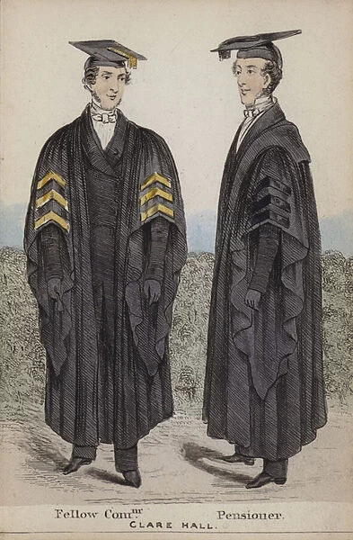 Fellow Commoner, Pensioner, Clare Hall (coloured engraving)