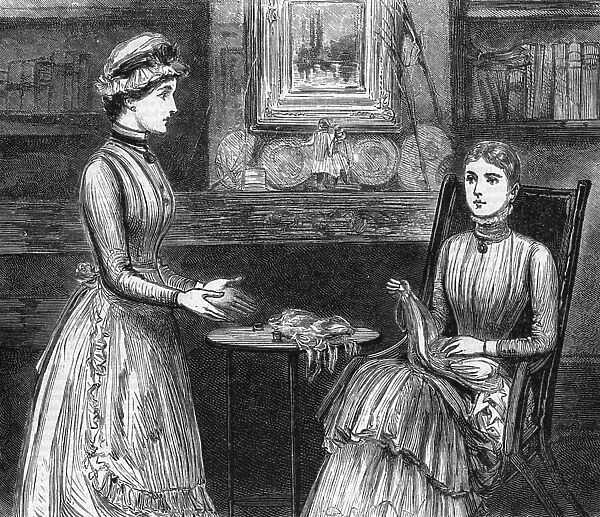 Females sewing clothing, 1882