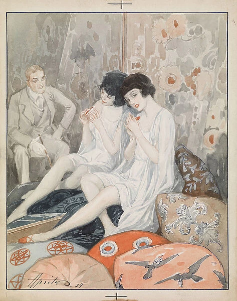 'Femme dans un boudoir'(Lady in Her Boudoir) Aquarelle d