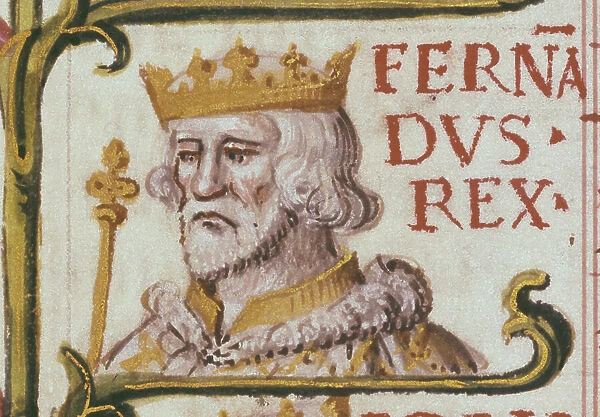 Ferdinand I, known as Le Beau - FERNANDO I of Portugal, called ' the Handsome' (1345 - 1383). King of Portugal and Algarve (1367-1383). Detail in portraits of the kings of Portugal. Genealogia de los Reyes de Espana. 1463