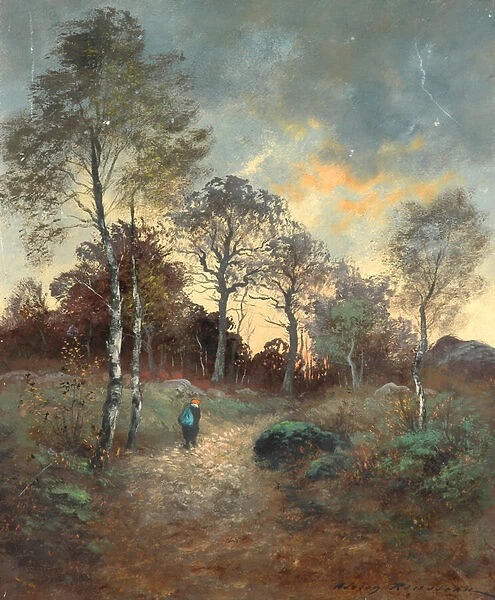 Figure Walking through a Woodland (oil on canvas)