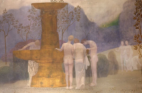 Figures by a Fountain (oil on canvas)