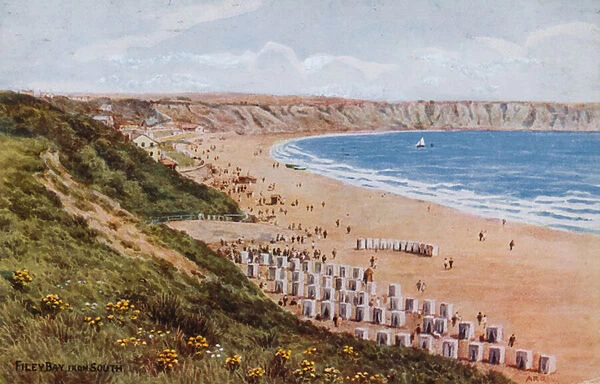 Filey Bay, from South (colour litho)