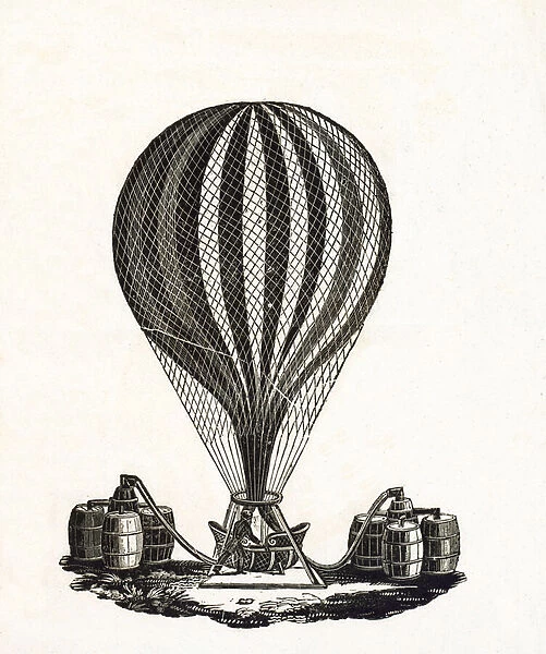 Filling a Hot Air Balloon With Gas, c. 1790 (wood engraving)