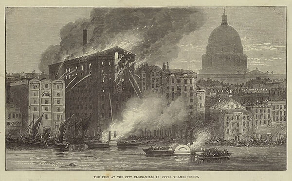 The Fire at the City Flour-Mills in Upper Thames-Street (engraving)