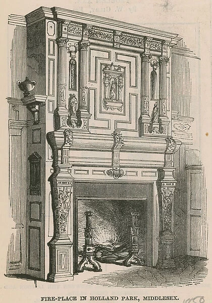 Fire place in Holland Park, London (engraving)