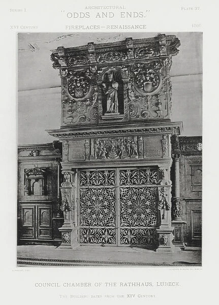Fireplace: Council Chamber of the Rathhaus, Lubeck (b  /  w photo)