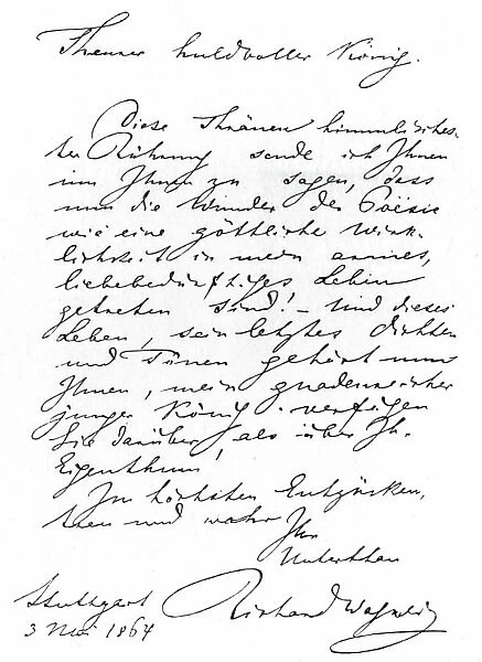 The first letter to King Ludwig II of Bavaria from Wilhelm Richard Wagner