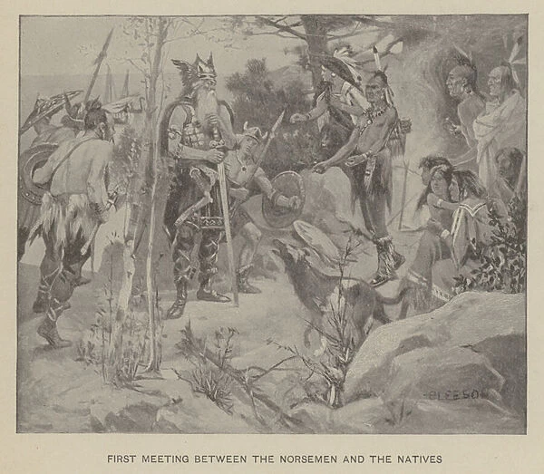 First meeting between the Norsemen and the natives (litho)