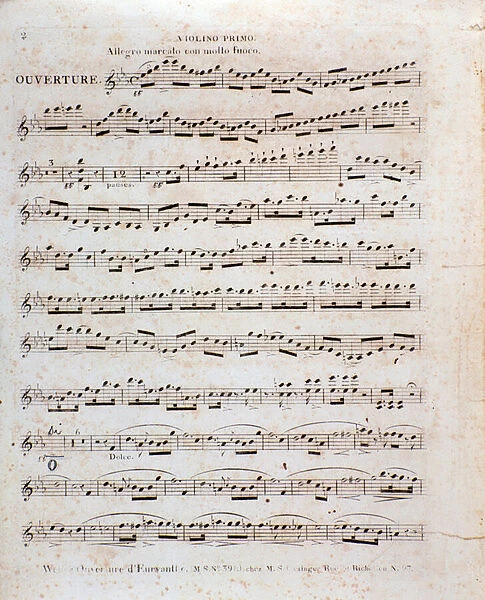 First page of the musical score, for the violin, from the opera Euryanthe