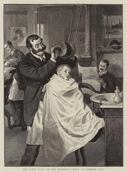 His First Visit to the Barber s, 'Hard or Medium, Sir?'(engraving)