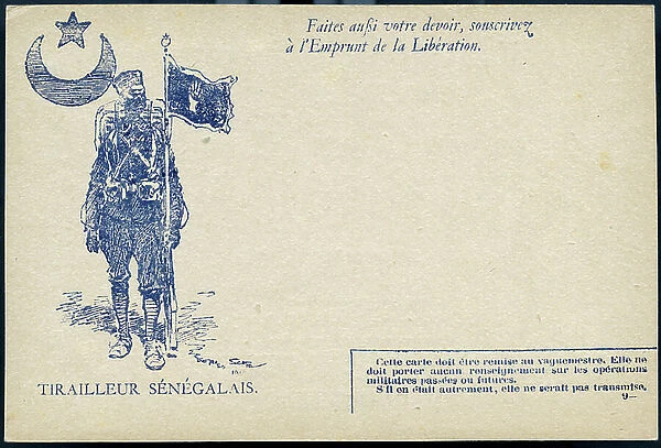 First World War: France, Postcard showing the drawing of a Senegalese shoemer, 1918