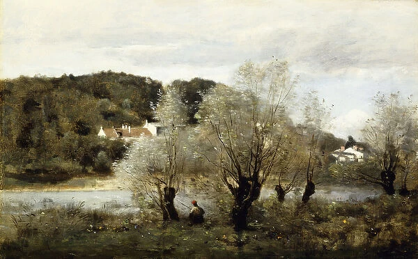 Fisherman on the Edge of a Pond in the Village of Avary;Pecheur au Bord de L