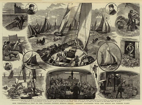 Our Fishermen, a Trip to the Thames Church Mission Smack 'Ensign, 'stationed with the North Sea Fishing Fleet (engraving)