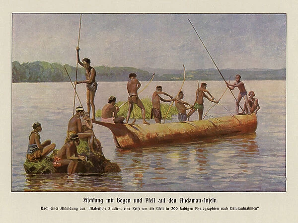 Fishing in the Andaman Islands, India (colour litho)