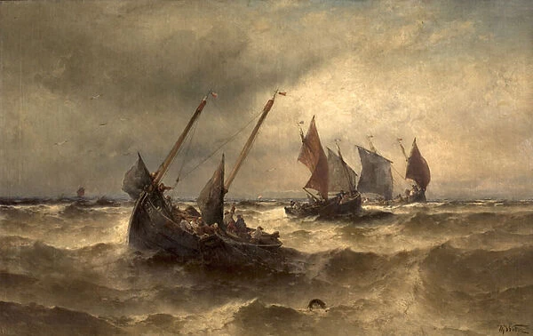 Fishing Boats at Sea (oil on canvas)