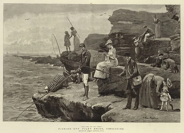 Fishing off Filey Brigg, Yorkshire (engraving)