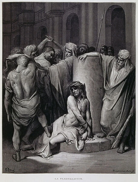 The flagellation of Christ; Illustration from the Dore Bible, 1866