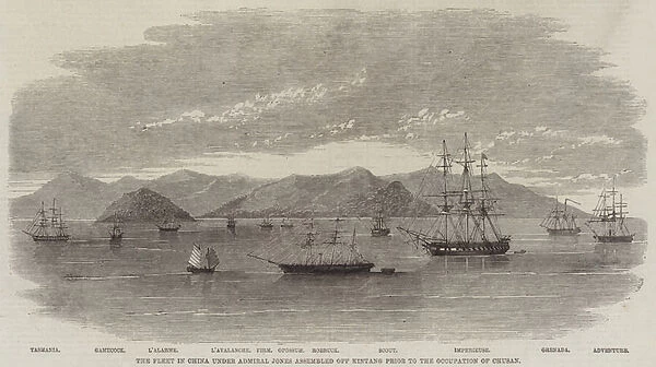 The Fleet in China under Admiral Jones assembled off Kintang Prior to the Occupation of Chusan (engraving)