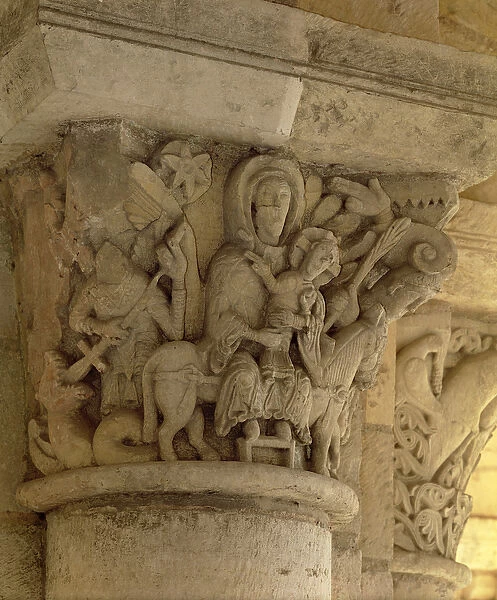 The Flight into Egypt, column capital relief from the church of the Benedictine abbey