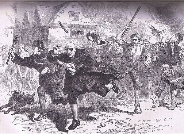 Flight of Hutchinson before the rioters 1766, illustration from Cassells History of the United States published by Cassell, Petter & Galpin, c. 1900 (litho)