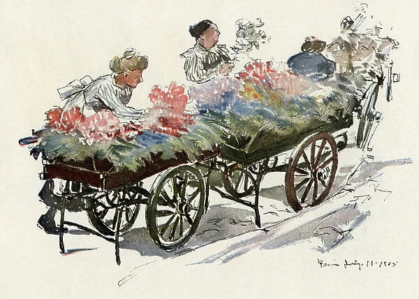 Flower merchants in Paris around 1910