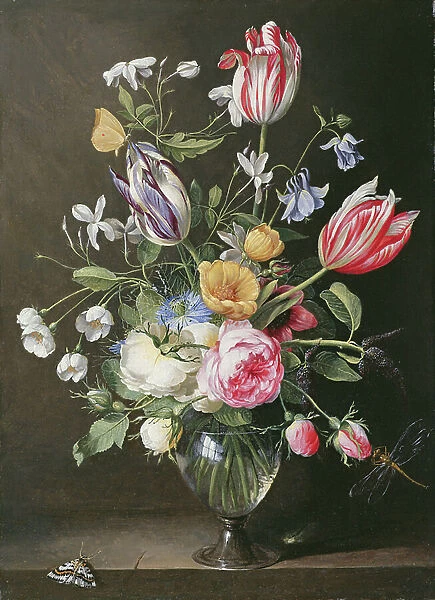 Flowers in a glass vase, 1663 (oil on canvas)