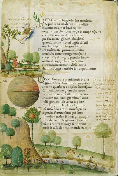 Fol. 1v, Per fare una leggiadra sua vendetta, from Canzoniere e Trionfi by Petrarch, c. 1470