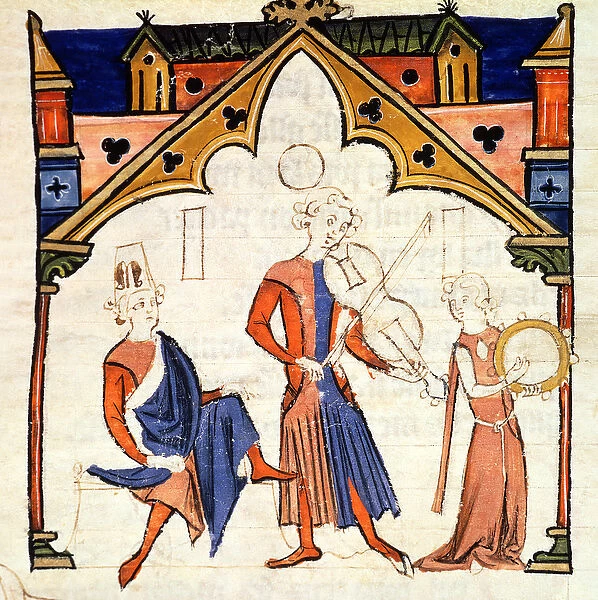 Fol. 6r Musicians Playing a Viola and a Tambourine, from the