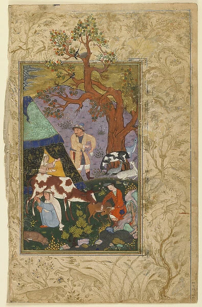 Folio from a Divan (collected poems) by Awhadi; verso: An Encampment, Herat, Afghanistan