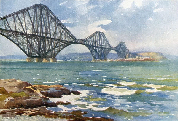Forth Bridge and Coast of Fife (colour litho)