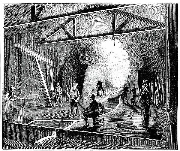 The foundry or cast house, Butterley Ironworks, Derbyshire, 1844 (engraving)