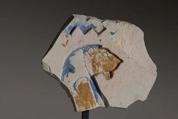 Fragment with a lion-headed hieroglyph, Late Period (painted limestone)