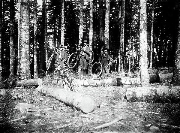 France: 10th regiment soldiers with their bikes at the Vosges border, 1900