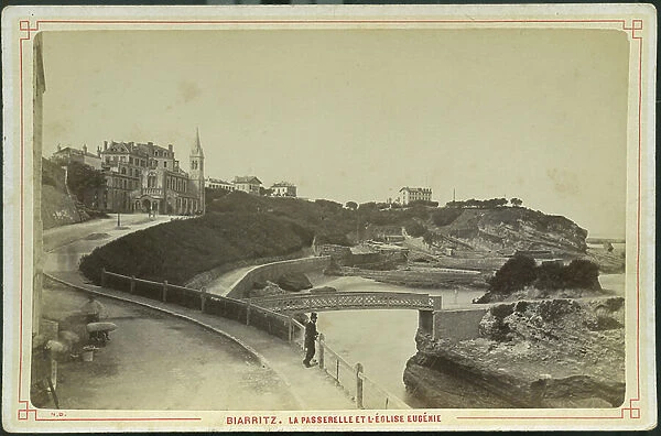 France, Aquitaine, Pyrenees-Atlantiques (64), Biarritz: The bridge and the church Eugenie, 1870