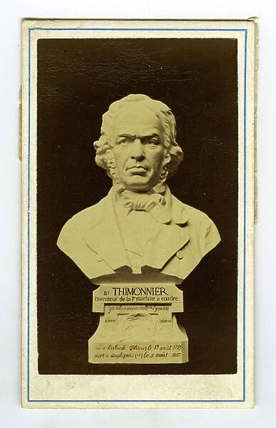 France, Bust of Barthelemy Thimonnier (1793-1857), inventor of the first sewing machine, 1872, By Thimonnier inventor of the 1st sewing machine Universal Exhibition of Lyon in 1872