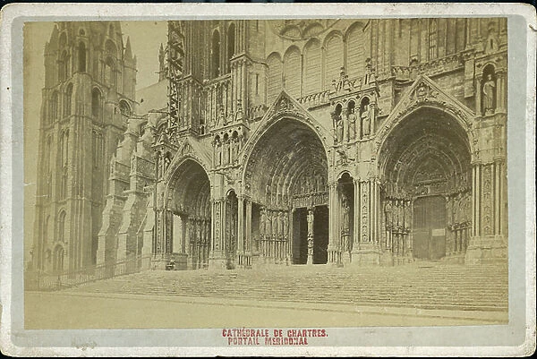 France, Centre, Eure-et-Loir (28), Chartres: The cathedrale of Chartres: Meridional portal with eardrums and sculptures, 1880