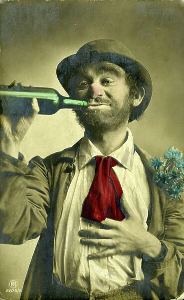 France: Fantasy photography showing an actor posing in a boheme tramp Drunk, 1900